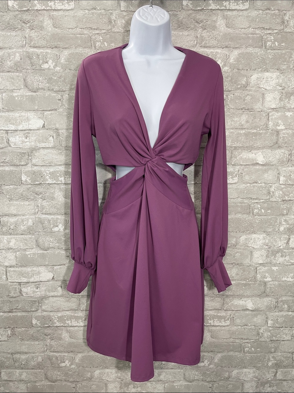 Susana Monaco Plum Twist-Front Long Sleeve Cutout Dress in Grape Jam